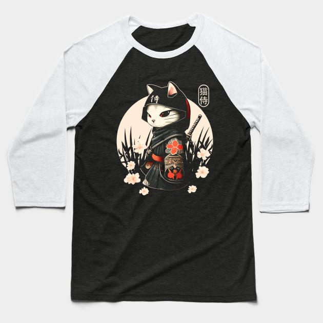 Samurai Cat Tattoo, Kawaii Ninja Cat Baseball T-Shirt by Apocatnipse Meow